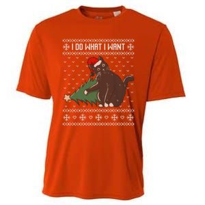 I Do What I Want Santa Cat Christmas Tree Ugly Sweater Xmas Gift Cooling Performance Crew T-Shirt