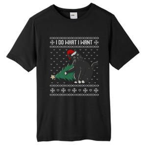 I Do What I Want Santa Cat Christmas Tree Ugly Sweater Xmas Gift Tall Fusion ChromaSoft Performance T-Shirt