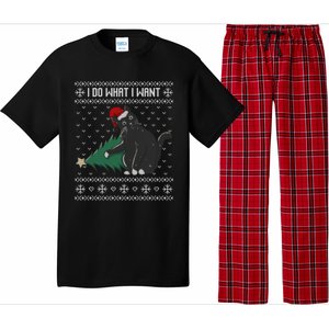 I Do What I Want Santa Cat Christmas Tree Ugly Sweater Xmas Gift Pajama Set