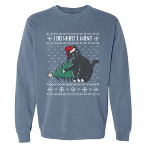 I Do What I Want Santa Cat Christmas Tree Ugly Sweater Xmas Gift Garment-Dyed Sweatshirt