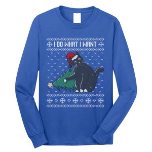 I Do What I Want Santa Cat Christmas Tree Ugly Sweater Xmas Gift Long Sleeve Shirt