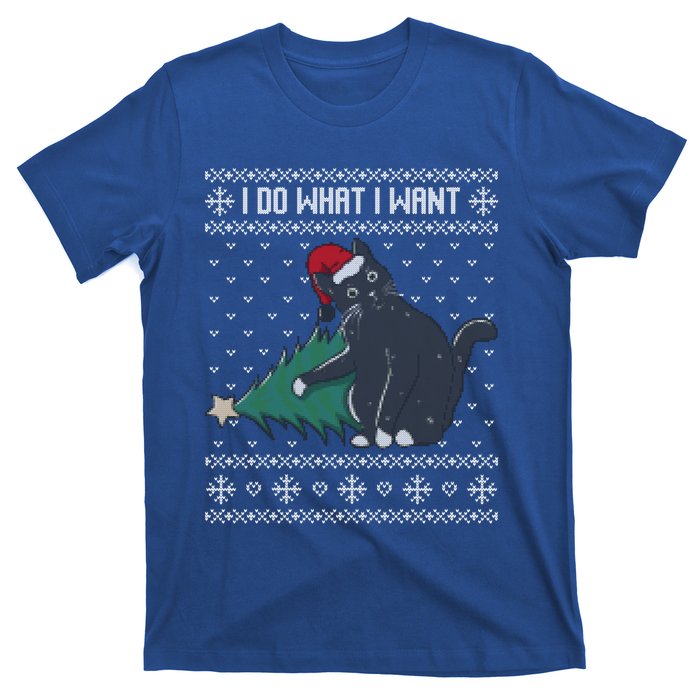 I Do What I Want Santa Cat Christmas Tree Ugly Sweater Xmas Gift T-Shirt