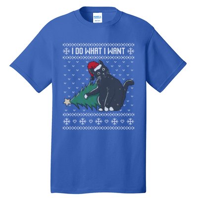 I Do What I Want Santa Cat Christmas Tree Ugly Sweater Xmas Gift Tall T-Shirt