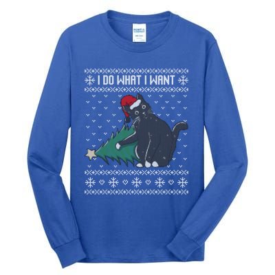 I Do What I Want Santa Cat Christmas Tree Ugly Sweater Xmas Gift Tall Long Sleeve T-Shirt