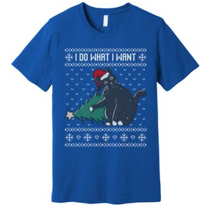 I Do What I Want Santa Cat Christmas Tree Ugly Sweater Xmas Gift Premium T-Shirt