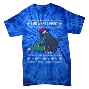 I Do What I Want Santa Cat Christmas Tree Ugly Sweater Xmas Gift Tie-Dye T-Shirt