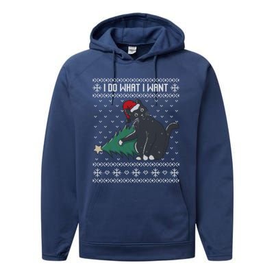 I Do What I Want Santa Cat Christmas Tree Ugly Sweater Xmas Gift Performance Fleece Hoodie