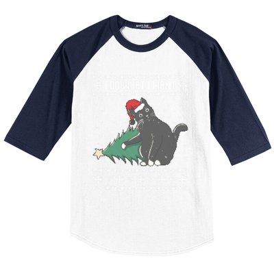 I Do What I Want Santa Cat Christmas Tree Ugly Sweater Xmas Gift Baseball Sleeve Shirt