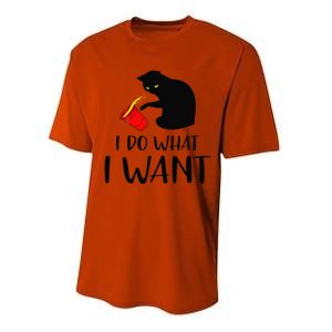 I Do What I Want Funny Black Cat Red Cup Funny My Cat Performance Sprint T-Shirt