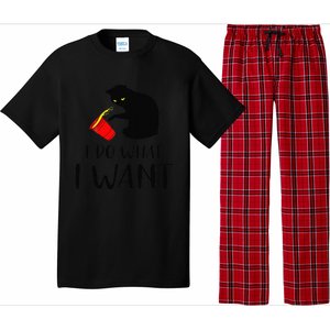 I Do What I Want Funny Black Cat Red Cup Funny My Cat Pajama Set