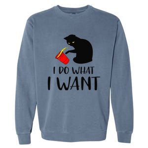 I Do What I Want Funny Black Cat Red Cup Funny My Cat Garment-Dyed Sweatshirt