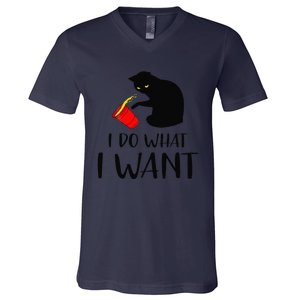 I Do What I Want Funny Black Cat Red Cup Funny My Cat V-Neck T-Shirt