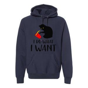 I Do What I Want Funny Black Cat Red Cup Funny My Cat Premium Hoodie