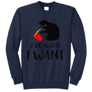 I Do What I Want Funny Black Cat Red Cup Funny My Cat Tall Sweatshirt