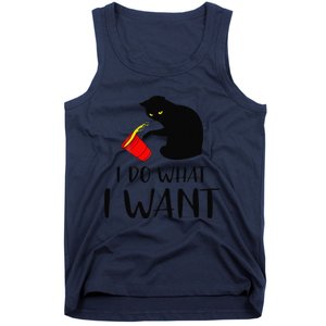 I Do What I Want Funny Black Cat Red Cup Funny My Cat Tank Top