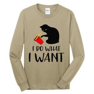 I Do What I Want Funny Black Cat Red Cup Funny My Cat Tall Long Sleeve T-Shirt