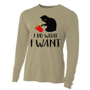 I Do What I Want Funny Black Cat Red Cup Funny My Cat Cooling Performance Long Sleeve Crew