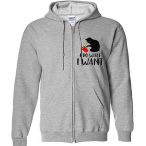 I Do What I Want Funny Black Cat Red Cup Funny My Cat Full Zip Hoodie