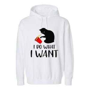 I Do What I Want Funny Black Cat Red Cup Funny My Cat Garment-Dyed Fleece Hoodie