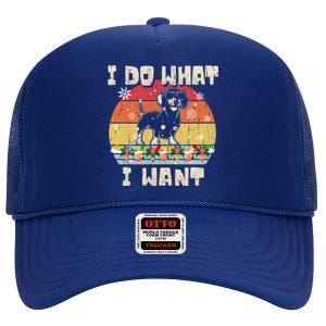 I Do What I Want Dachshund Retro Christmas Style Funny Gift High Crown Mesh Back Trucker Hat