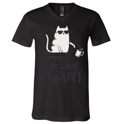 I Do What I Want Funny Cat Lovers V-Neck T-Shirt