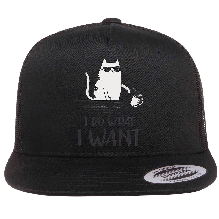 I Do What I Want Funny Cat Lovers Flat Bill Trucker Hat
