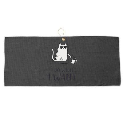 I Do What I Want Funny Cat Lovers Large Microfiber Waffle Golf Towel