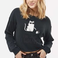 I Do What I Want Funny Cat Lovers Cropped Pullover Crew