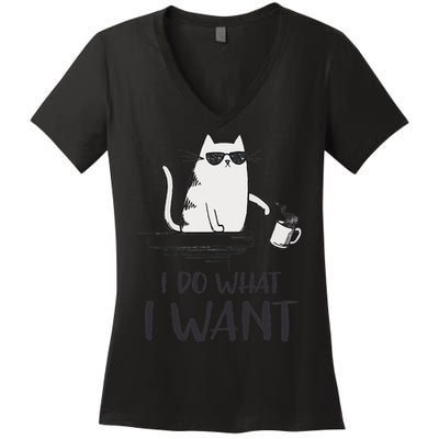 I Do What I Want Funny Cat Lovers Women's V-Neck T-Shirt