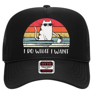 I Do What I Want Funny Black Cat Lovers High Crown Mesh Back Trucker Hat