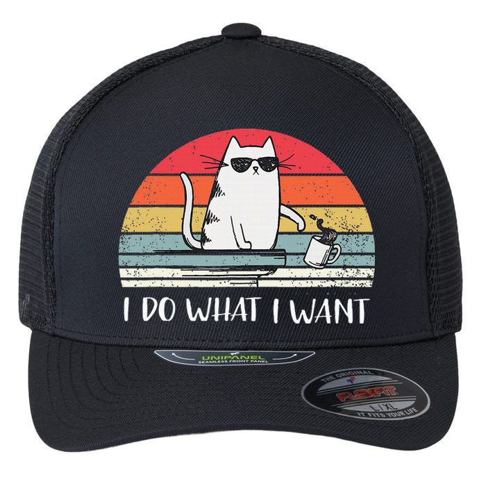 I Do What I Want Funny Black Cat Lovers Flexfit Unipanel Trucker Cap