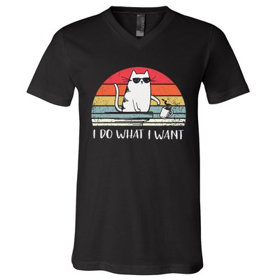 I Do What I Want Funny Black Cat Lovers V-Neck T-Shirt