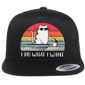 I Do What I Want Funny Black Cat Lovers Flat Bill Trucker Hat