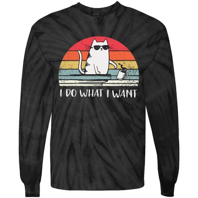 I Do What I Want Funny Black Cat Lovers Tie-Dye Long Sleeve Shirt