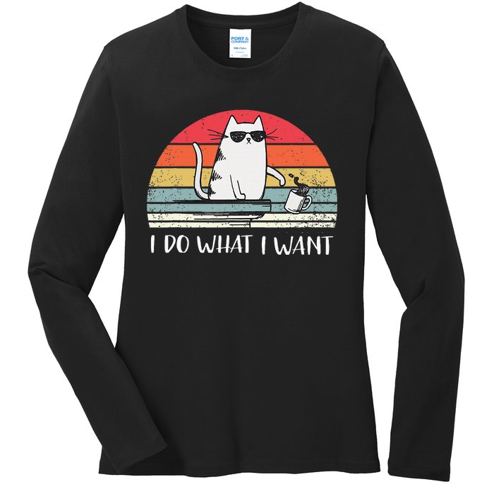 I Do What I Want Funny Black Cat Lovers Ladies Long Sleeve Shirt