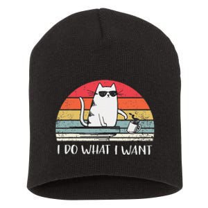 I Do What I Want Funny Black Cat Lovers Short Acrylic Beanie