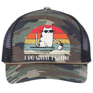 I Do What I Want Funny Black Cat Lovers Retro Rope Trucker Hat Cap