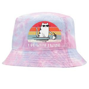 I Do What I Want Funny Black Cat Lovers Tie-Dyed Bucket Hat