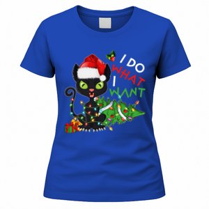 I Do What I Want Christmas Cat Santa Hat Christmas Tree Meaningful Gift Women's T-Shirt