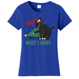 I Do What I Want Funny Christmas Cat Knocking Tree Down Meaningful Gift Women's T-Shirt