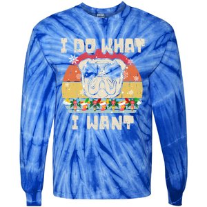 I Do What I Want Olde English Bulldog Retro Christmas Style Gift Tie-Dye Long Sleeve Shirt