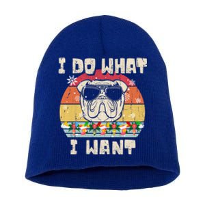 I Do What I Want Olde English Bulldog Retro Christmas Style Gift Short Acrylic Beanie