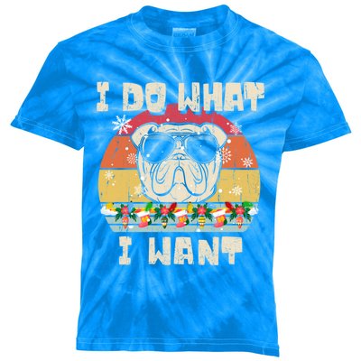 I Do What I Want Olde English Bulldog Retro Christmas Style Gift Kids Tie-Dye T-Shirt