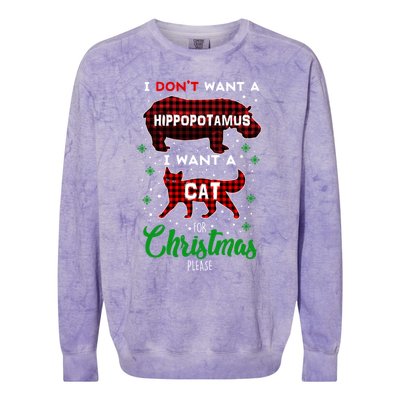 I DonT Want A Hippopotamus Want A Cat Red Plaid Christmas Gift Colorblast Crewneck Sweatshirt