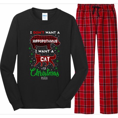 I DonT Want A Hippopotamus Want A Cat Red Plaid Christmas Gift Long Sleeve Pajama Set