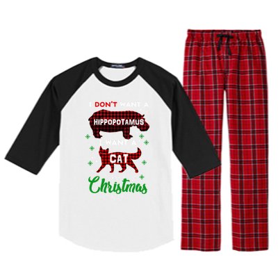 I DonT Want A Hippopotamus Want A Cat Red Plaid Christmas Gift Raglan Sleeve Pajama Set