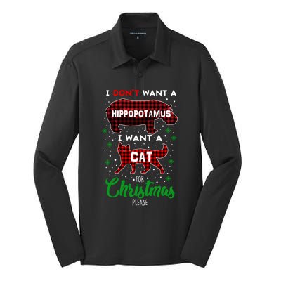 I DonT Want A Hippopotamus Want A Cat Red Plaid Christmas Gift Silk Touch Performance Long Sleeve Polo