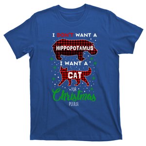 I DonT Want A Hippopotamus Want A Cat Red Plaid Christmas Gift T-Shirt