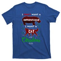 I DonT Want A Hippopotamus Want A Cat Red Plaid Christmas Gift T-Shirt