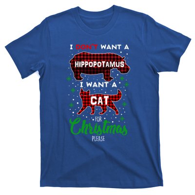 I DonT Want A Hippopotamus Want A Cat Red Plaid Christmas Gift T-Shirt